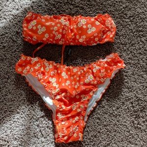 Orange Floral Bathing Suit